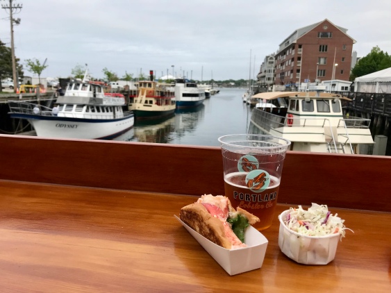 Excellent lobster roll, beer and live music at the Lobster Company on the Portland waterfront.